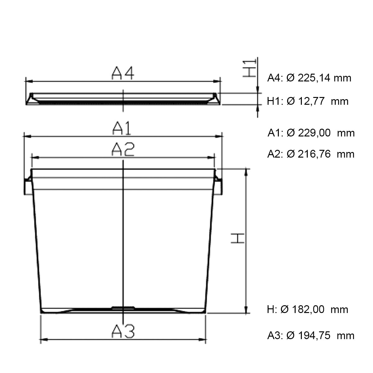 1x Eimer mit Deckel 5l Schwarz Rund | Kunststoff Eimer Lebensmittelecht, luftdicht und stabil | Leer Eimer mit Griff und Deckel für Lebensmittel Chemie Waschpulver Klebstoffe geeignet