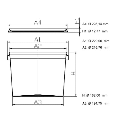 1x Eimer mit Deckel 5l Schwarz Rund | Kunststoff Eimer Lebensmittelecht, luftdicht und stabil | Leer Eimer mit Griff und Deckel für Lebensmittel Chemie Waschpulver Klebstoffe geeignet