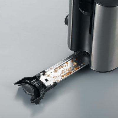 SEVERIN Automatik-Langschlitztoaster, Automatik-Toaster mit Brötchenaufsatz, Edelstahl Toaster zum Toasten, Auftauen und Erwärmen, 1.000 W, Edelstahl-gebürstet/schwarz, AT 2515