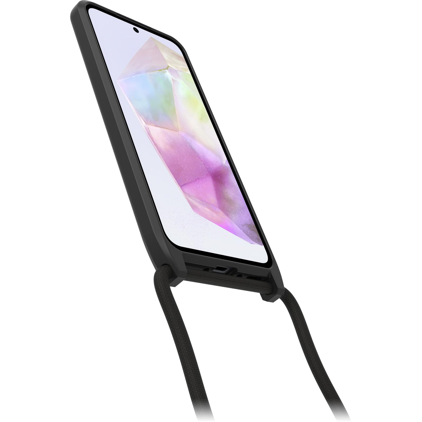 OtterBox React Necklace Hülle für Samsung Galaxy A35 5G, ultraschlanke, schützende Hülle mit Verstellbarer und Abnehmbarer Handykette, Getestet nach Militärstandard, Schwarz
