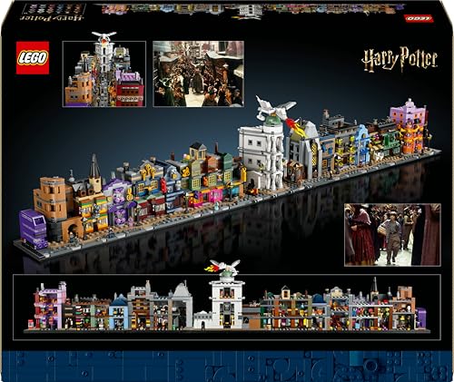 LEGO Harry Potter Die Zauberläden der Winkelgasse - Miniaturstraße zum Ausstellen - 12 Mikrofiguren zum Sammeln, inkl. Harry Potter, Draco Malfoy, Hermine Granger - Geschenk für Erwachsene 76444