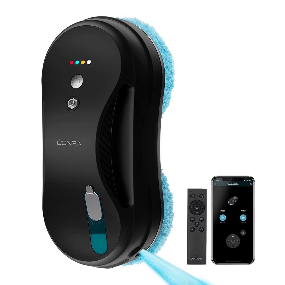 Cecotec Fensterputzroboter Windroid 890 SprayWater Smart Connected. 90 W, 3-in-1: Sprüht, Reinigt und Trocknet, App, Fernbedienung, Automatisches Sprühen, 4 Prog, Steuerung von Funktionen, Bewegungen