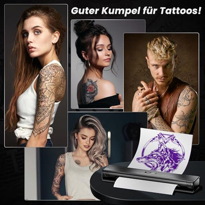 TATTMUSE Tattoo Drucker Bluetooth, Schablone Nadeldrucker mit 10 Stück Papier, Tattoo Transfer mit Smartphone PC, Stencil Drucker für Tattoo Künstler und Anfänger