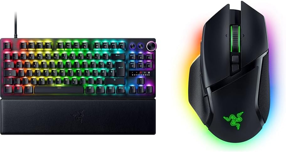 Razer Huntsman V3 Pro Tenkeyless - Analoge optische E-Sport-Tastatur & Basilisk V3 Pro - Anpassbare kabellose Gaming-Maus HyperScroll Tilt Wheel