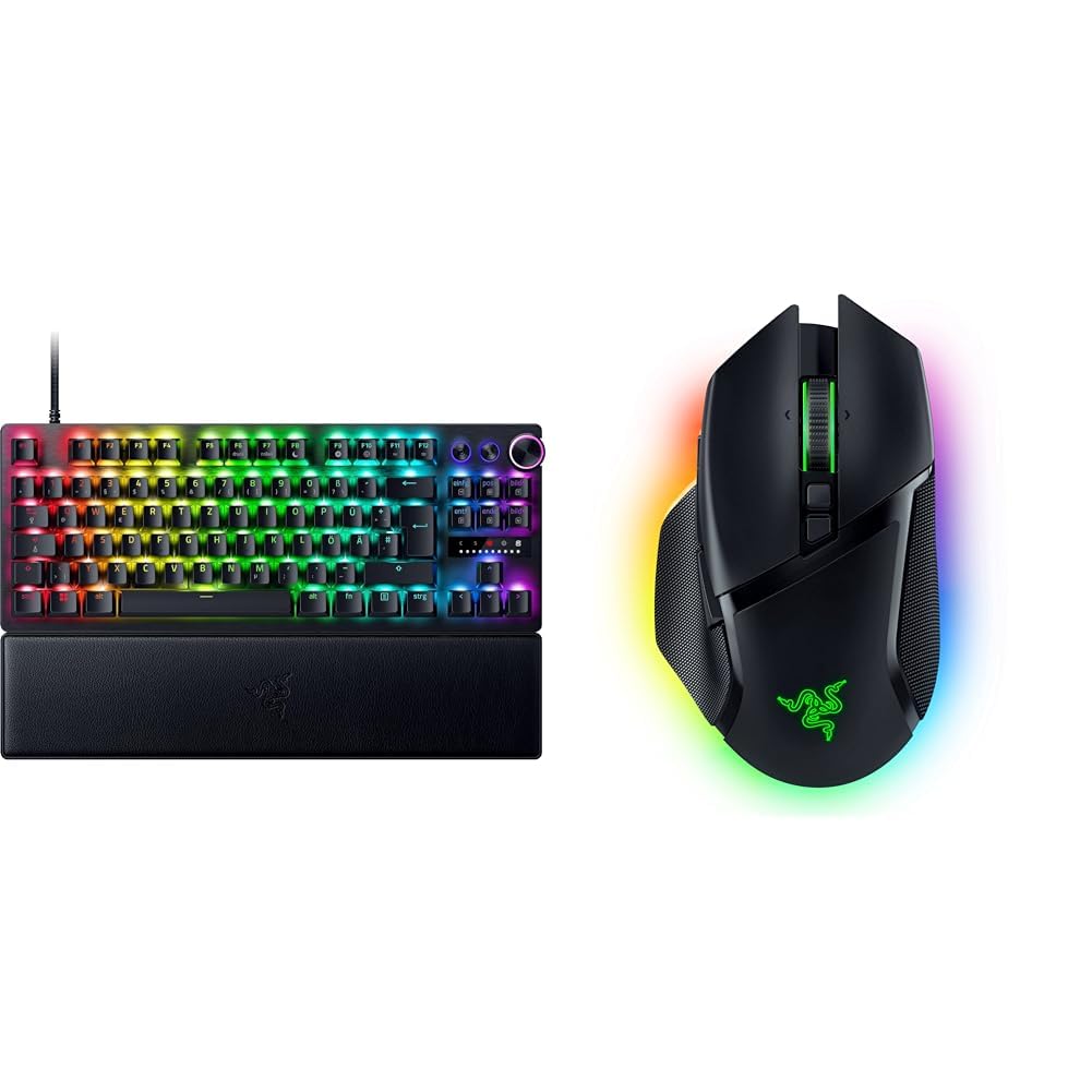 Razer Huntsman V3 Pro Tenkeyless - Analoge optische E-Sport-Tastatur & Basilisk V3 Pro - Anpassbare kabellose Gaming-Maus HyperScroll Tilt Wheel