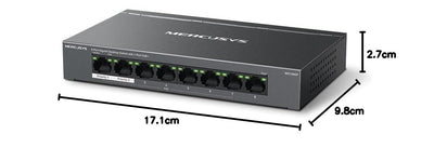 Mercusys MS108GP PoE Switch 8-Port Gigabit LAN Switch mit 7 PoE+ Ports, bis zu 30 W pro PoE-Port und 65 W für alle PoE-Ports, 802.3af/at PoE, lüfterlos, Plug-and-Play, Robustes Metallgehäuse