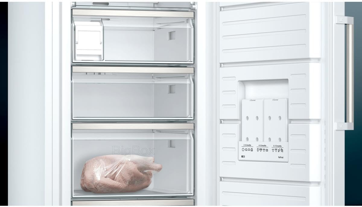 Siemens GS51NAWCV iQ500 Gefrierschrank, 161 x 70 cm, 289 L, noFrost nie wieder abtauen, bigBox Platz für großes Gefriergut, varioZone flexible Glas-und Schubladen