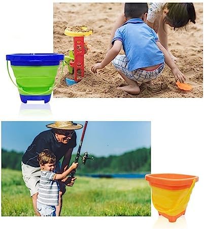 TLHWIN 3 STÜCKE Faltbarer Eimer Teleskopeimer Eimer Sandeimer Silikon Faltbarer Eimer, für Kinder Strand Spielen Campingausrüstung Wasser Fisch Waschen Garten Sommer Schwimmen Spielzeug Zuhause (B)