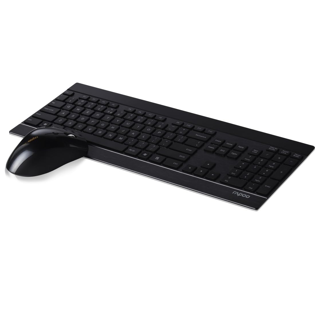 Rapoo 8900P kabelloses Tastatur-Maus Set Wireless Deskset 1600 DPI Laser Sensor 12 Monate Batterielaufzeit ergonomisch für Rechtshänder DE-Layout QWERTZ PC & Mac - schwarz