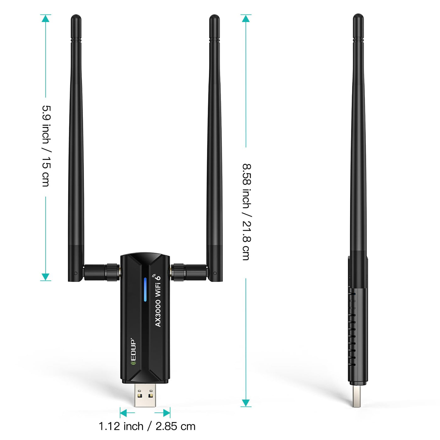 EDUP WiFi 6E USB WLAN Stick für PC, AX3000M WLAN Adapter PC Hohe Reichweite, Tri-Band 6GHz / 5GHz / 2,4GHz WLAN Antenne PC, Kompatibel mit Windows 11/10 64Bit + U-Disk-Treiber