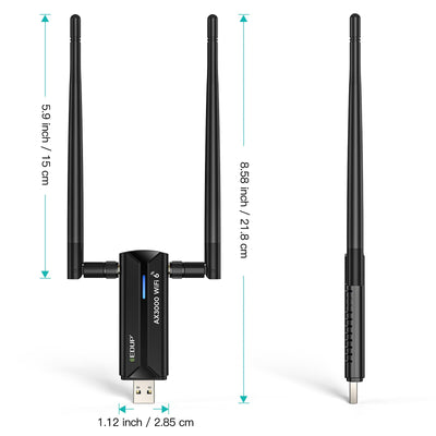 EDUP WiFi 6E USB WLAN Stick für PC, AX3000M WLAN Adapter PC Hohe Reichweite, Tri-Band 6GHz / 5GHz / 2,4GHz WLAN Antenne PC, Kompatibel mit Windows 11/10 64Bit + U-Disk-Treiber