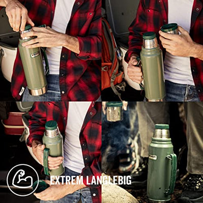 Stanley Classic Legendary Thermoskanne 1L - Hält 24 Stunden Heiß oder Kalt - Spülmaschinenfest - Auslaufsicherer Deckel dient als Becher - Isolierflasche BPA Frei - Edelstahl Thermosflasche