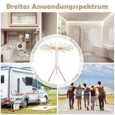 UISEBRT Wäscheständer Tragbar Trockengestell Faltbar Octopus Wäscheständer mit Holzstange Platzsparend Trockenständer für Drinnen Bodenwäscheständer Turmwäscheständer für Balkon Schlafzimmer