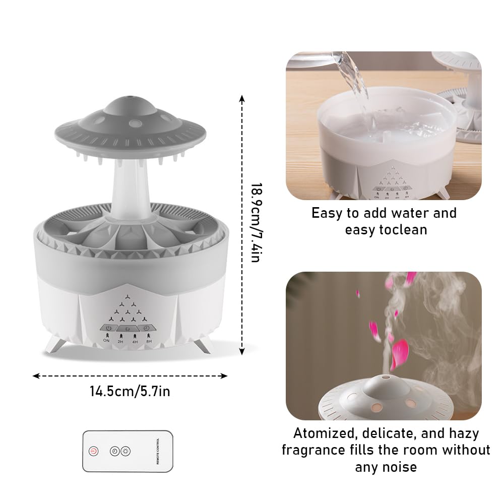 OneNine 450ML Regen Wolken luftbefeuchter, Diffusor für ätherisches Öl mit 7 Farben Nachtlicht, Rain Cloud Humidifier mit Fernbedienung Pilz Wasser Lampe Raumbefeuchter für Zuhause, Büro, Zimmer