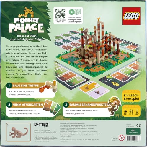 Asmodees - Monkey Palace: EIN Lego Brettspiel – Stein auf Stein zum prächtigsten Palast! Lustiges Familien-Baustein-Spiel für Kinder und Erwachsene - Alter 10+, 2-4 Spieler, 45 Minuten pro Partie