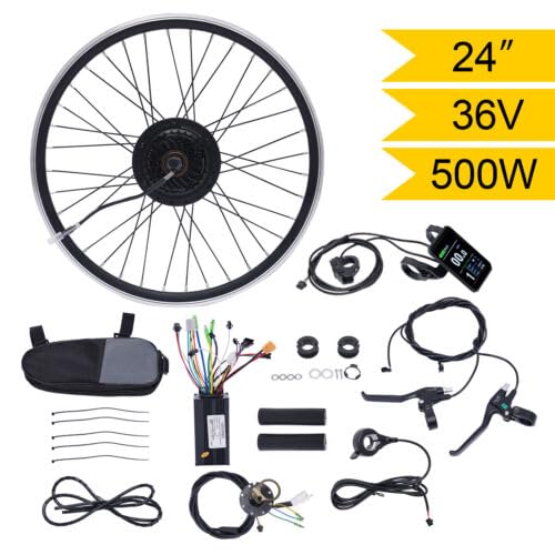 GAOUSD 24 Zoll Vorderrad Elektrofahrrad Umbausatz E-Bike Conversion Kit 36V Mit Display, Bremshebel und Controller Tasche Geeignet für Hinterrad Elektrofahrrad Conversion Kit