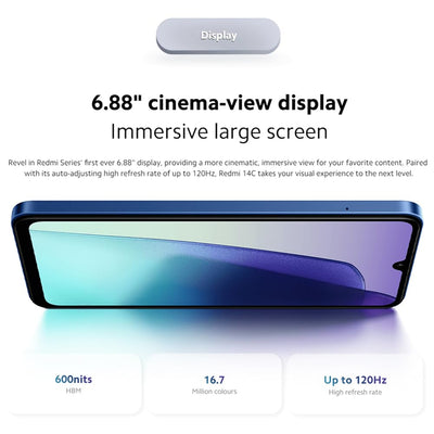 Xiaomi Redmi 14C Phone 8+256GB Smartphone Batteria 5160mAh, Processore Helio G81 Ultra e Doppia Fotocamera AI 50MP Blu