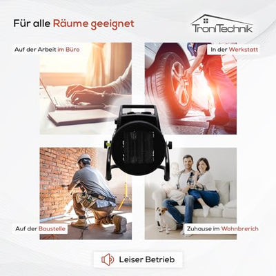 Tronitechnik® 2000 Watt Elektroheizer Heizlüfter Bauheizer Keramik Heizstrahler elektrisch Heizgerät mit Thermostat Elektroheizer mit 3 Heizstufen, Heizgebläse für Innen- und Außeneinsatz