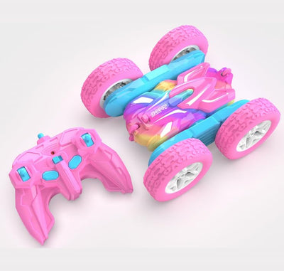 DEERC Rosa Ferngesteuertes Auto für Mädchen mit Buntem Licht, RC Stuntautos, 360° drehbares RC Stuntauto 4WD RC Spielzeugautos für Mädchen ab 6 Jahren