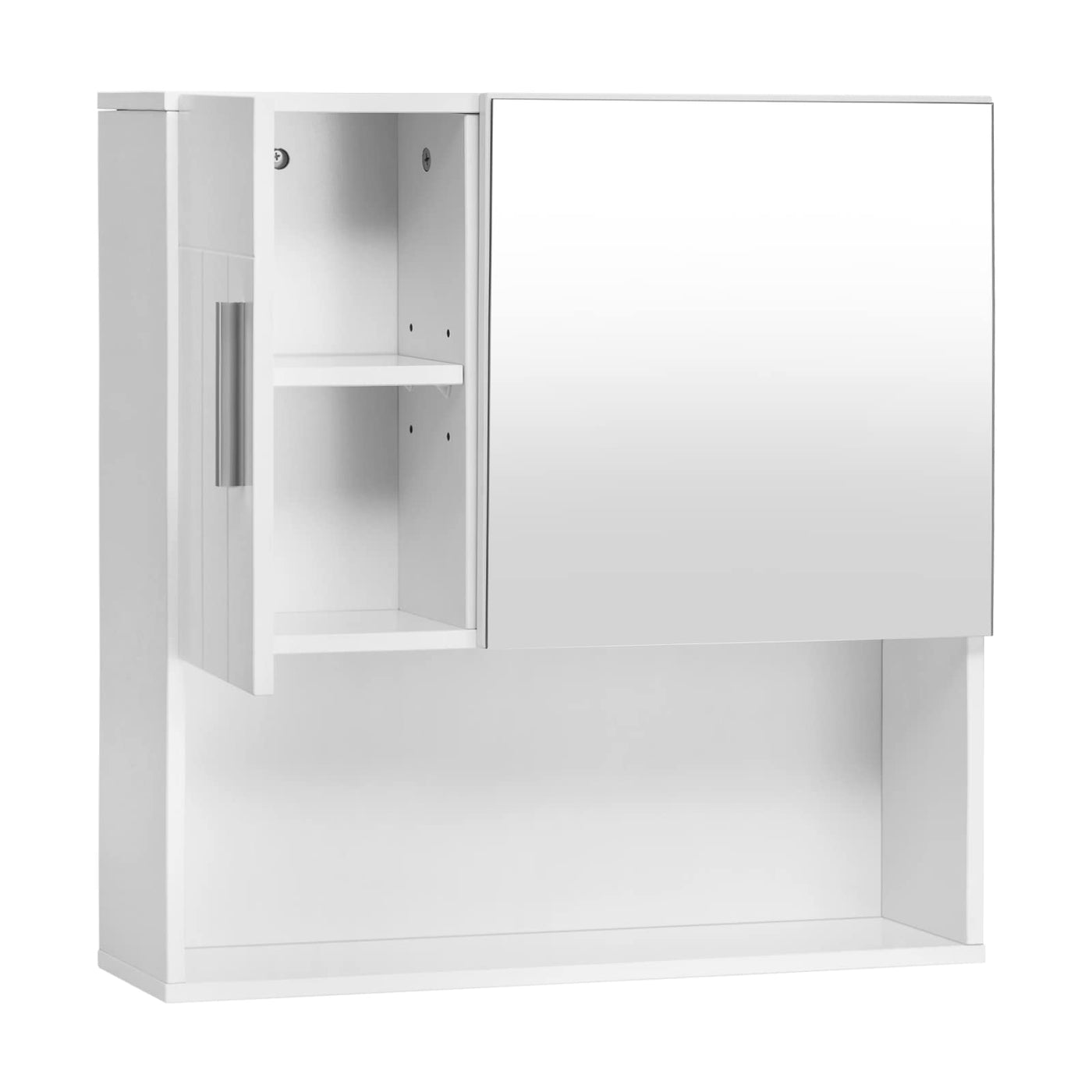 EUGAD Badezimmerschrank mit Spiegel, Spiegelschrank mit Tür Metallscharnieren, Schrank mit 5 Fächern 2 verstellbaren Trennwänden, Hängeschrank aus E1-MDF, Weiß, 54x55x15 cm