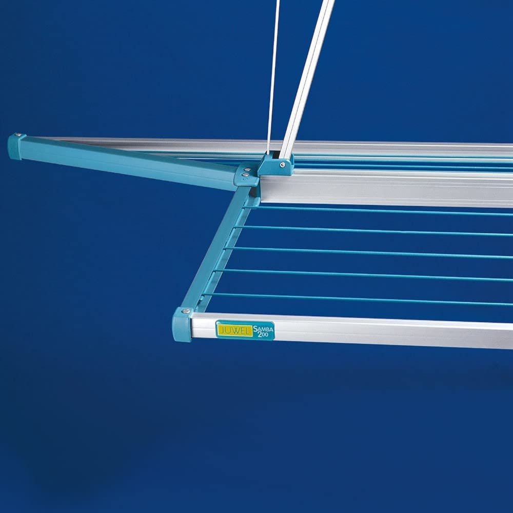 JUWEL Deckentrockner Samba 200 (für bis zu 2 Waschmaschinenladungen, Aufhängelänge 18 m, Wäschetrockner für große Wäscheteile/Bettwäsche, bis 120 cm stufenlos absenkbar) 30040