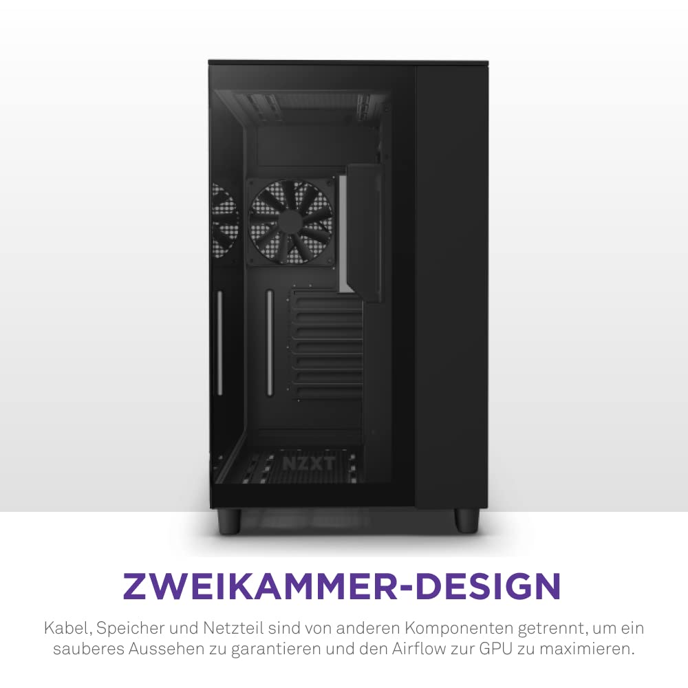 NZXT H9 Flow - CM-H91FB-01- Dual-Chamber ATX Mid-Tower PC-Gaming-Gehäuse - High-Airflow-perforiertes Top-Panel - Front- und Seitenteile aus gehärtetem Glas - 360mm Radiator Unterstützung - Schwarz