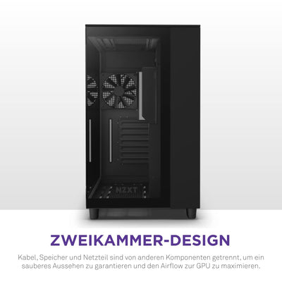 NZXT H9 Flow - CM-H91FB-01- Dual-Chamber ATX Mid-Tower PC-Gaming-Gehäuse - High-Airflow-perforiertes Top-Panel - Front- und Seitenteile aus gehärtetem Glas - 360mm Radiator Unterstützung - Schwarz
