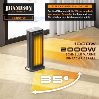 Brandson - Heizlüfter mit Fernbedienung energiesparend leise - Keramik-Heizlüfter Badezimmer - Oszillationsfunktion - 2x Heizstufen - Timer - Heizung Heater - hohe Sicherheit