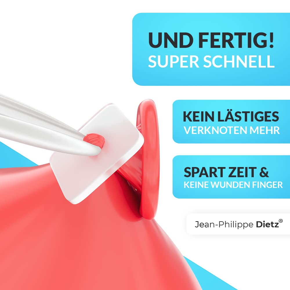 100 Ballonverschlüsse Helium mit Polyband weiss | Made in Germany | Ballonband mit Schnellverschluss | Ballonverschluss Ballonbänder | Jean-Philippe Dietz® Luftballonverschlüsse