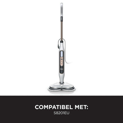 Shark Dampfreiniger, automatischer Dampfbesen mit Steam Blaster, 2 rotierende Power Pads, 3 Dampfstufen, desinfiziert, entfernt Flecken und Schmutz, für versiegelte Hartböden, weiß und grau S8201EU