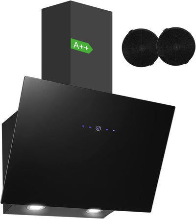 SNDOAS Dunstabzugshaube 60cm, Kopffreie Wandhaube mit 550 m³/h Starker Saugleistung, inkl. Aktivkohlefilter, LED-Anzeige Touchscreen, Verzögerungs-Ausschaltfunktion, Abluft/Umluft, Schwarz