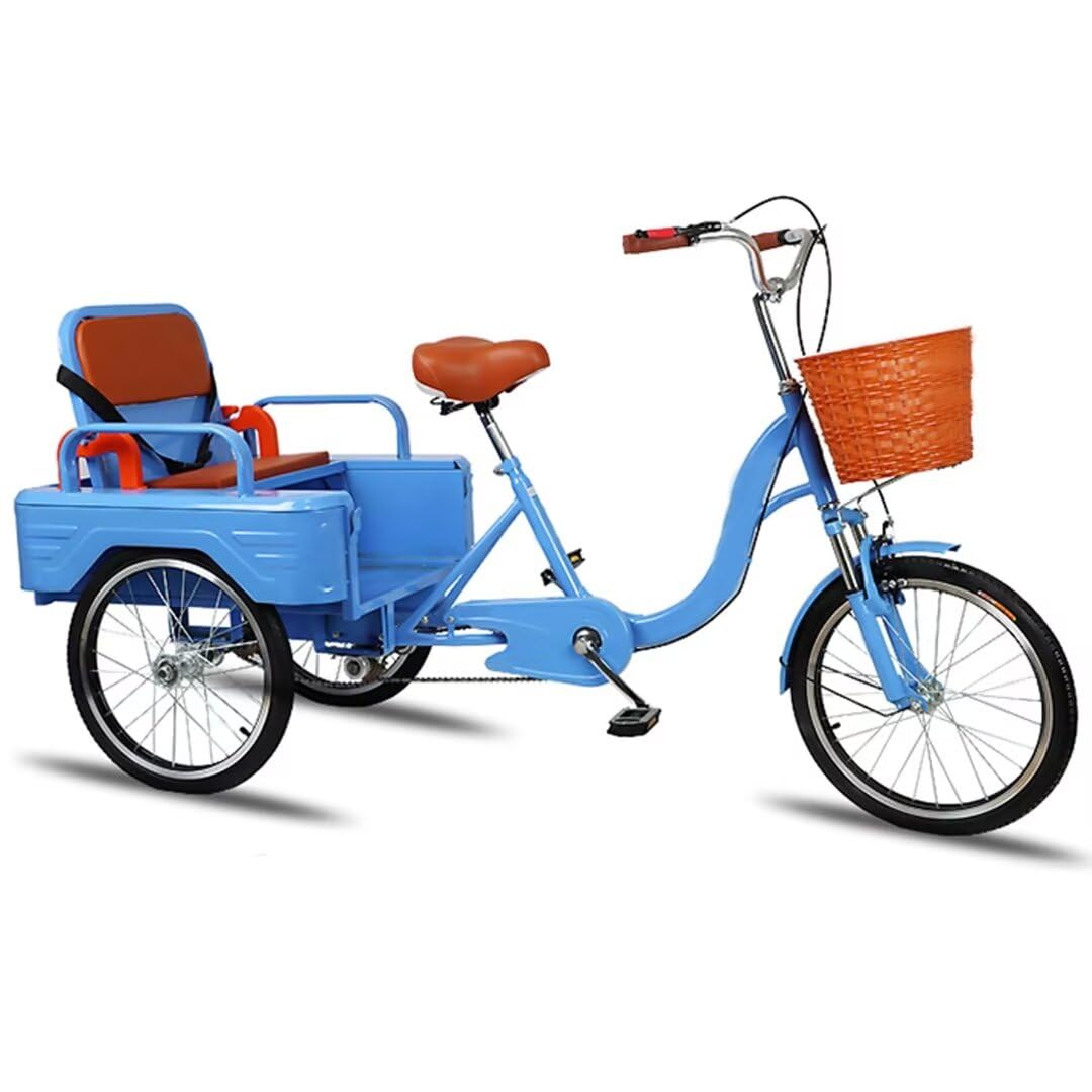 LSQXSS Outdoor-Cruiser-Fahrräder mit hinterer Kabine, älteres Roller-Dreirad mit hinterem Beifahrersitz, Freizeit-Einkaufswagen-Rikscha-Tretfahrrad für Erwachsene, Stoßdämpfer-Vordergabel