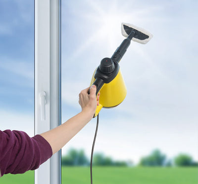 Sichler Haushaltsgeräte Balkonreiniger: 2in1-Hand-Dampfreiniger, Dampf-Mopp &-Besen, 16-tlg. Zubehör, 1.200 W (Fugenreiniger, tragbarer Dampfreiniger, Polsterreiniger)