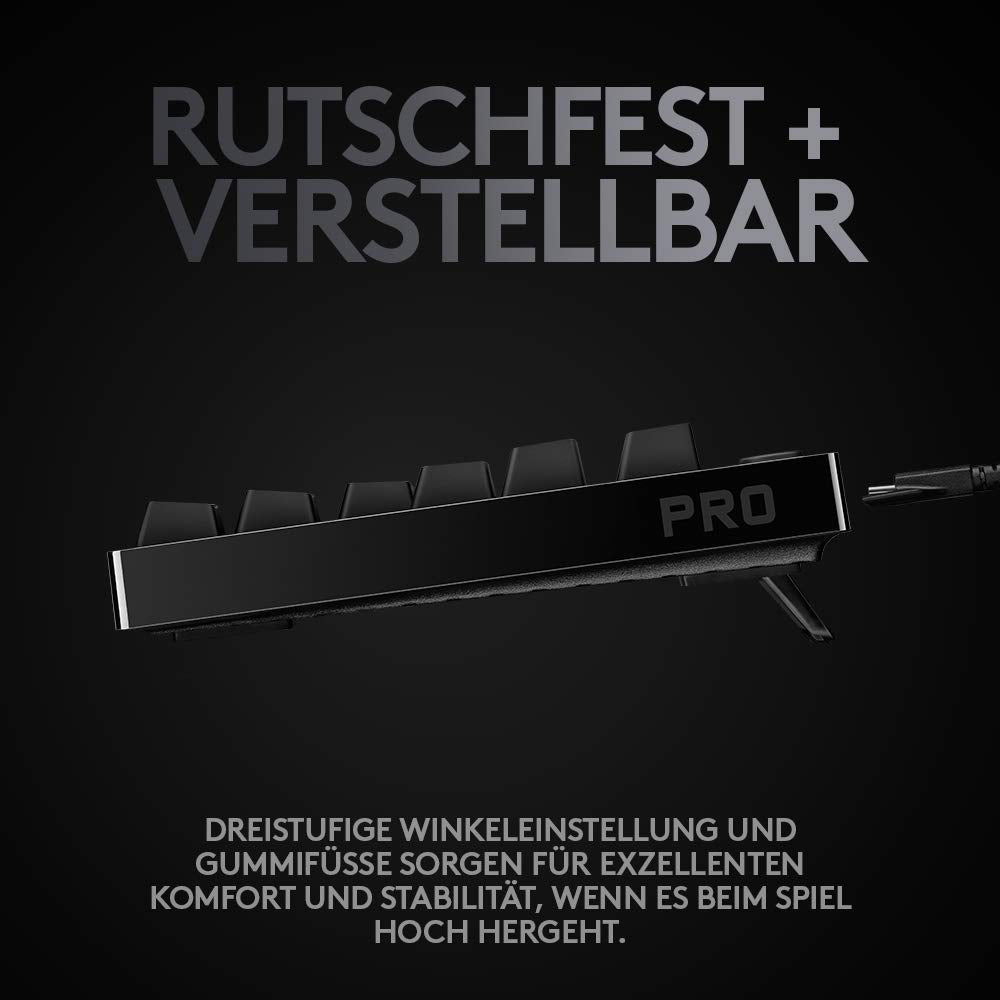 Logitech G PRO Mechanische Gaming-Tastatur – Portable Tenkeyless Design, abnehmbares Micro-USB-Kabel, GX Blue Clicky Switches, LIGHTSYNC RGB Backlit Keys, QWERTZ Deutsch, PC,Mac - Schwarz