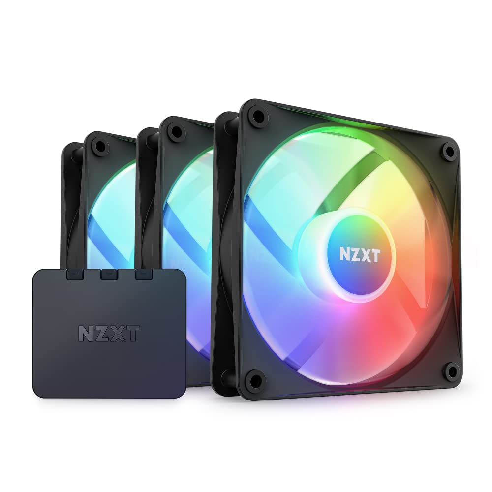 NZXT F120 RGB Core Dreierpackung – 3 × 120 mm nabenmontierte RGB-Lüfter mit RGB-Steuerung – 8 einzeln ansteuerbare LEDs – Halbtransparente Lüfterblätter – PWM-Steuerung – CAM-Software – Schwarz