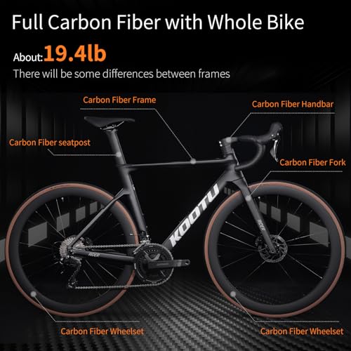 KOOTU Carbon-Rennrad, Vollcarbon-Scheibenbremse Leichtbau-Rennrad mit R7120 24-Gang-Gruppenschaltung und hydraulischer Scheibenbremse für Erwachsene（Black，54cm）