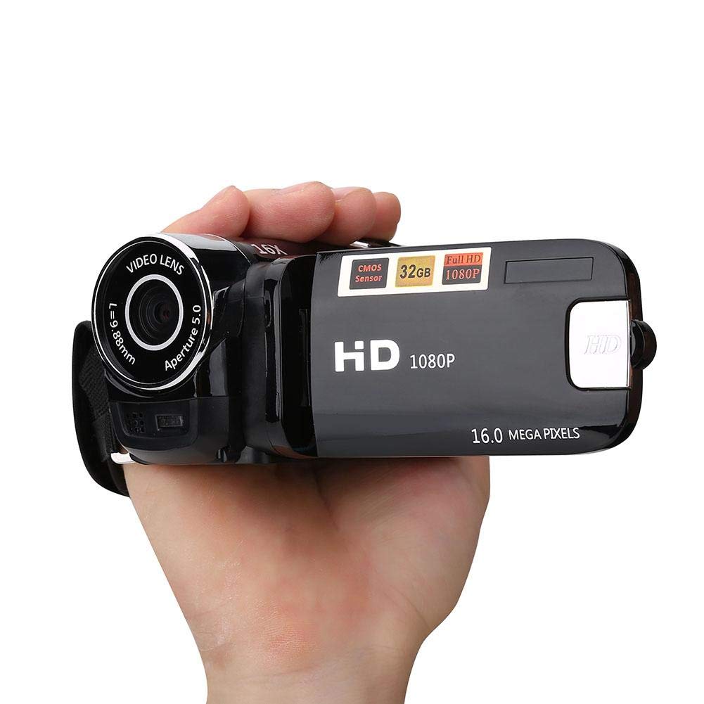 Focket Digitaler Camcorder, HD-Camcorder, Full-HD-Rotation, 270 °, 1080p, 16 x, tragbare DV-Videokamera mit Display von 6,9 cm (2,7 Zoll), für Camping zu Hause (EU-Stecker, schwarz)