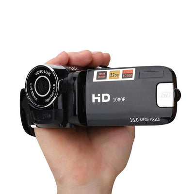 Focket Digitaler Camcorder, HD-Camcorder, Full-HD-Rotation, 270 °, 1080p, 16 x, tragbare DV-Videokamera mit Display von 6,9 cm (2,7 Zoll), für Camping zu Hause (EU-Stecker, schwarz)