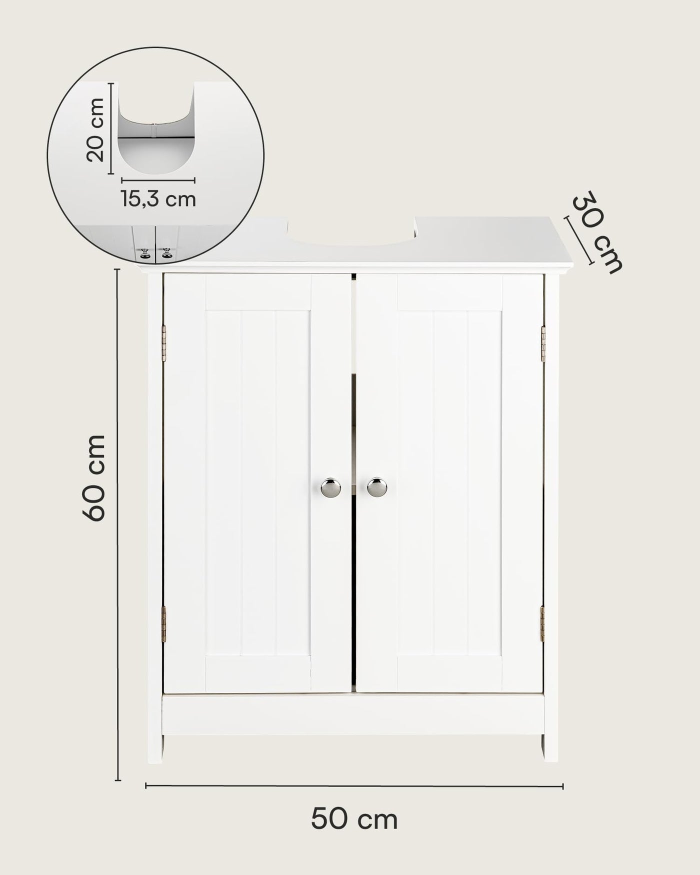 shelfmade Waschbeckenunterschrank - Waschtischunterschrank weiß im Landhausstil (ca. 50cm o. 60cm breit) - Badunterschrank Badezimmer Unterschrank Bad (50 x 30 x 60 cm)