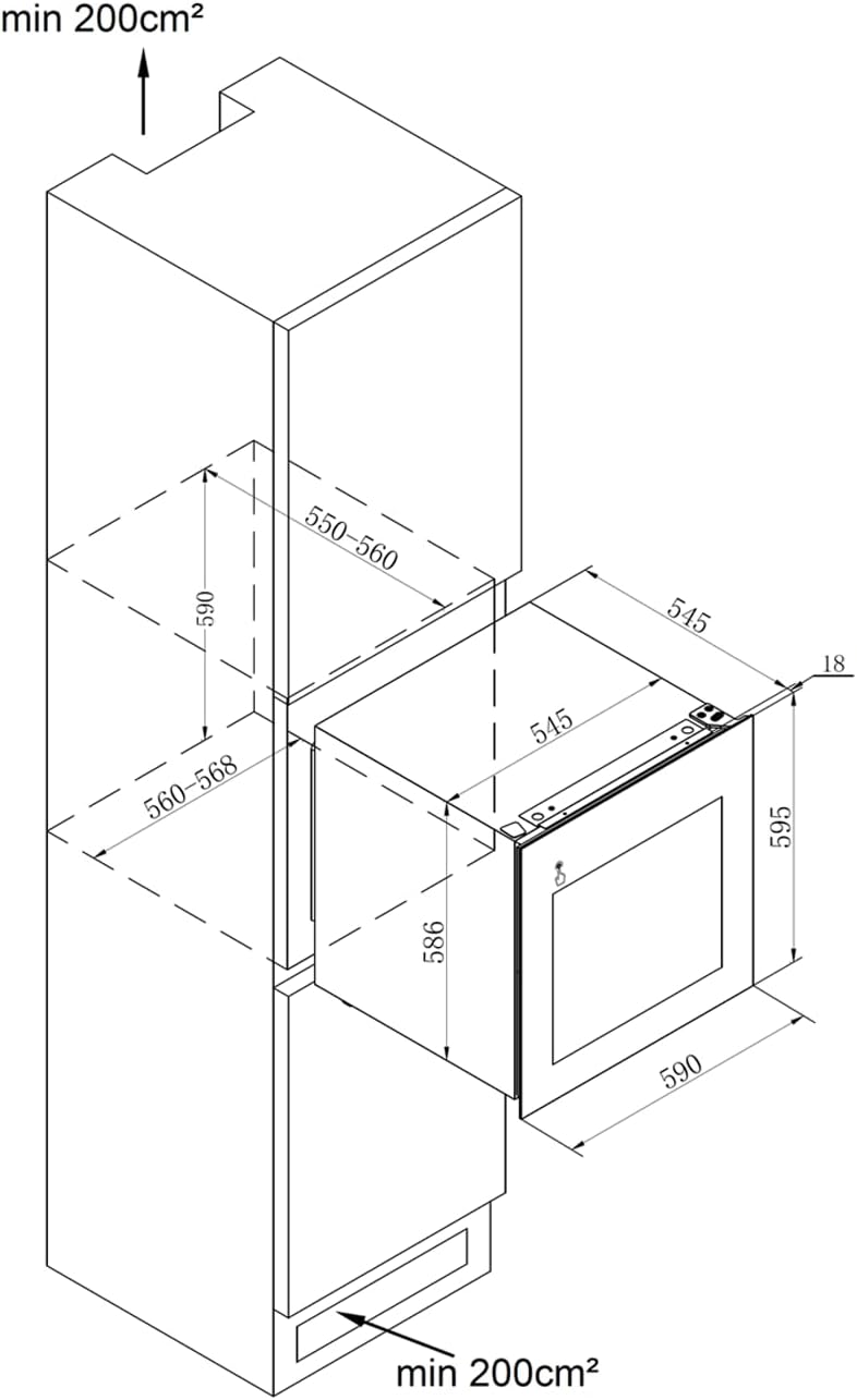 Wolkenstein EWTS85-36ED | Einbau-Weinkühlschrank | Für 36 Flaschen | 2 Temperaturzonen | 3 Holzböden | Einbaubreite 60 cm | Touch to open | 85 L Nutzinhalt