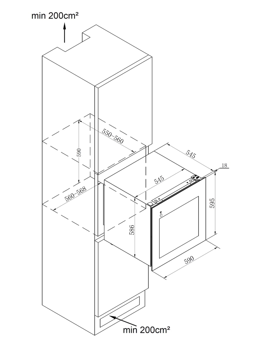 Wolkenstein EWTS85-36ED | Einbau-Weinkühlschrank | Für 36 Flaschen | 2 Temperaturzonen | 3 Holzböden | Einbaubreite 60 cm | Touch to open | 85 L Nutzinhalt