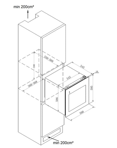 Wolkenstein EWTS85-36ED | Einbau-Weinkühlschrank | Für 36 Flaschen | 2 Temperaturzonen | 3 Holzböden | Einbaubreite 60 cm | Touch to open | 85 L Nutzinhalt