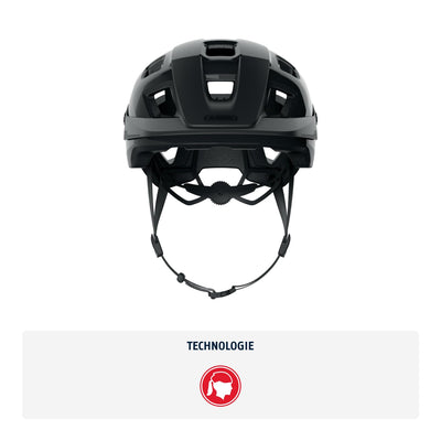 ABUS MTB-Helm MoTrip - robuster Fahrradhelm mit höhenverstellbarem Schirm für Mountainbiker - individuelle Passform - Unisex - Schwarz Glänzend, L, L (57-61 cm)