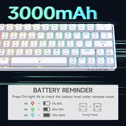 TMKB T63 Gaming Tastatur Mechanische Kabellos mit Red Switch,Bluetooth / 2.4G / Mit Kabel,RGB-Hintergrundbeleuchtung,weiße