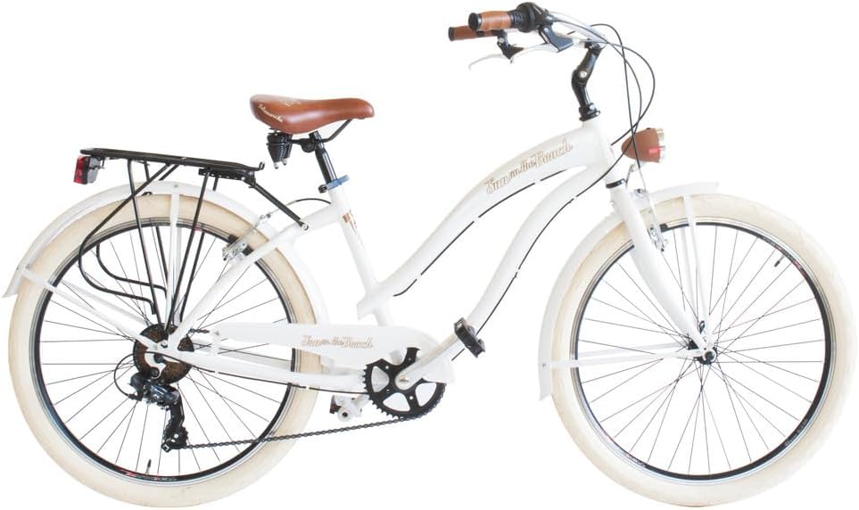 Via Veneto Bazam - Sun on the Beach Lady Damenfahrrad Cruiser, 66 cm (26 Zoll), 6-Gang-Schaltung, Größe 43, weiß, Retro Vintage aus Aluminium | VV790L