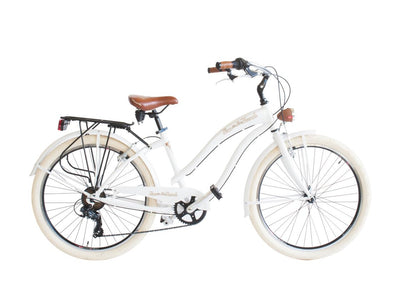 Via Veneto Bazam - Sun on the Beach Lady Damenfahrrad Cruiser, 66 cm (26 Zoll), 6-Gang-Schaltung, Größe 43, weiß, Retro Vintage aus Aluminium | VV790L
