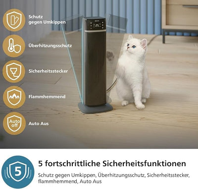 Philips Keramik-Heizlüfter 5000-Serie, Keramische Heiztechnologie, KI-gesteuert zum Energiesparen, Heizt in 2 Sekunden auf mit 5 Integrierten Sicherheitsfunktionen, App-Steuerung, Grau (CX5120/11)