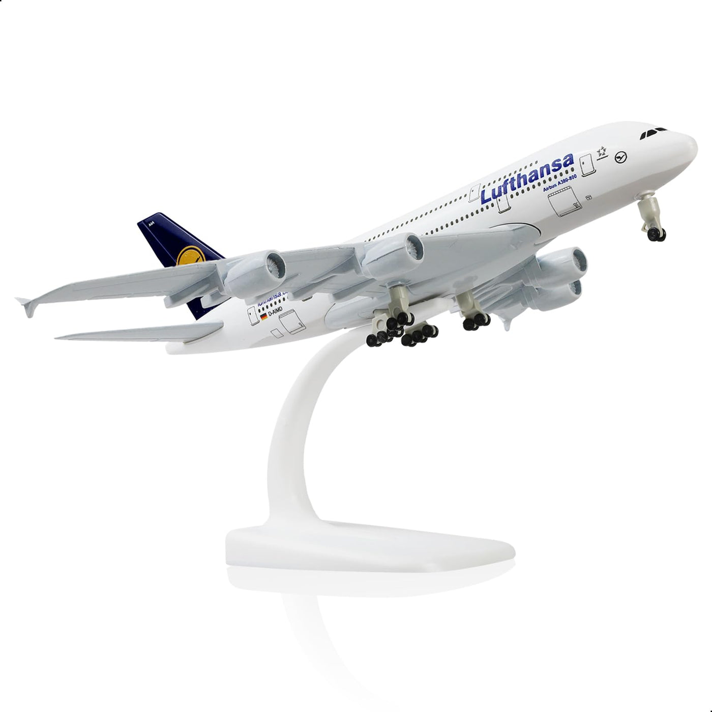 QIYUMOKE 1/300 Metallflugzeugmodell für Lufthansa A380 mit Ständer (7.5 Zoll), geeignet für Luftfahrtbegeisterte als Geschenk oder Ausstellungsdekoration