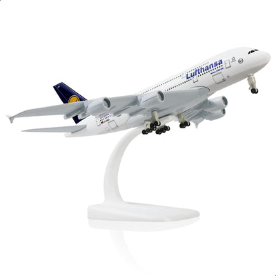 QIYUMOKE 1/300 Metallflugzeugmodell für Lufthansa A380 mit Ständer (7.5 Zoll), geeignet für Luftfahrtbegeisterte als Geschenk oder Ausstellungsdekoration