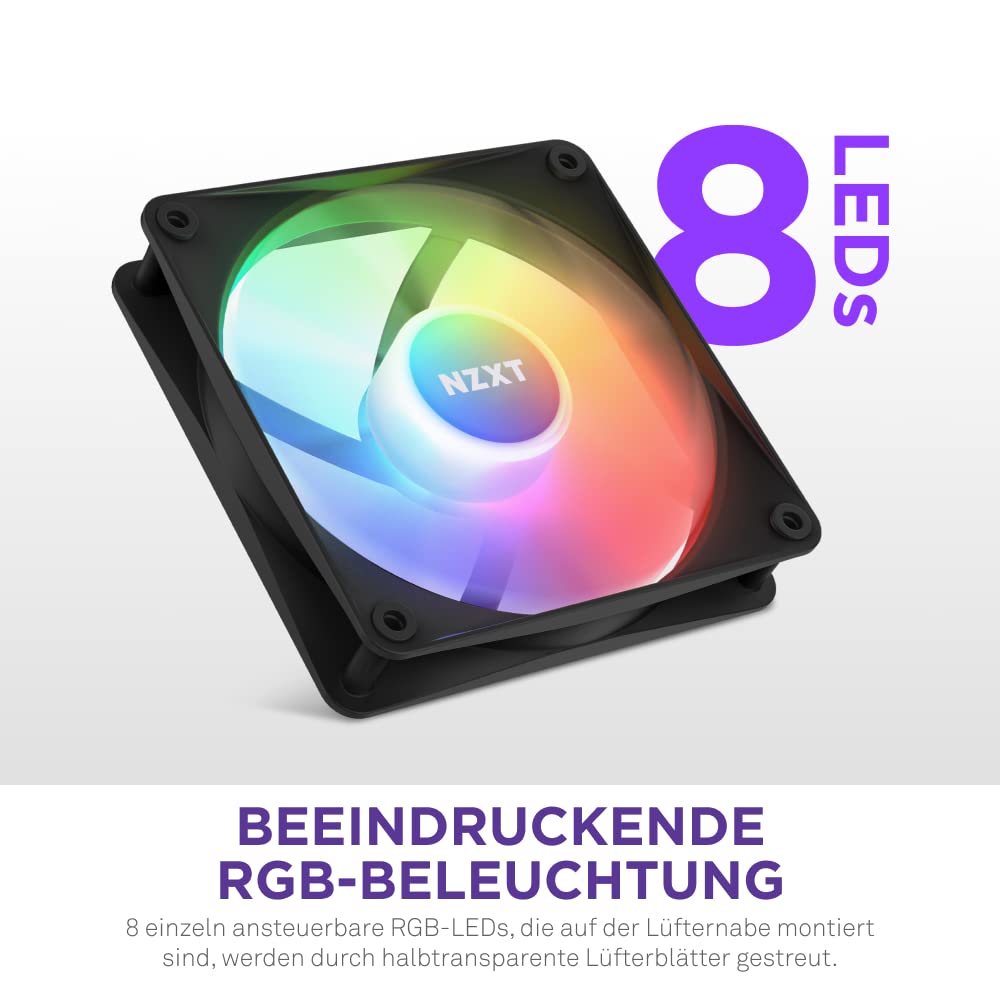 NZXT F120 RGB Core Dreierpackung – 3 × 120 mm nabenmontierte RGB-Lüfter mit RGB-Steuerung – 8 einzeln ansteuerbare LEDs – Halbtransparente Lüfterblätter – PWM-Steuerung – CAM-Software – Schwarz